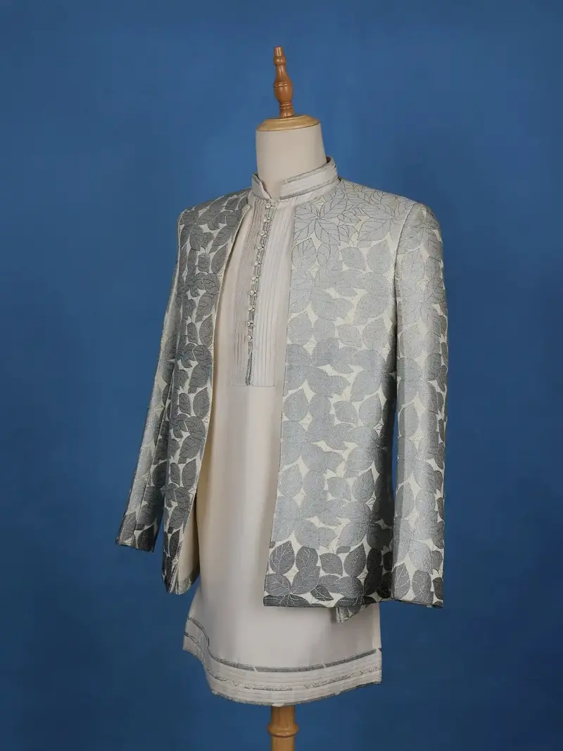 Cream Floral Designed Sherwani Suit 4