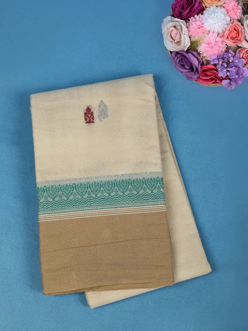 Cream Small Butta Motifs Designed Cotton Saree 1