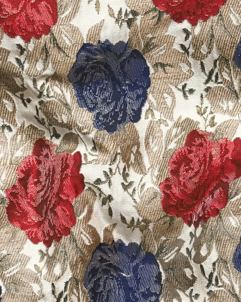 Cream With Red And Blue Flowers Jacquard Designer Nehru Jacket 3