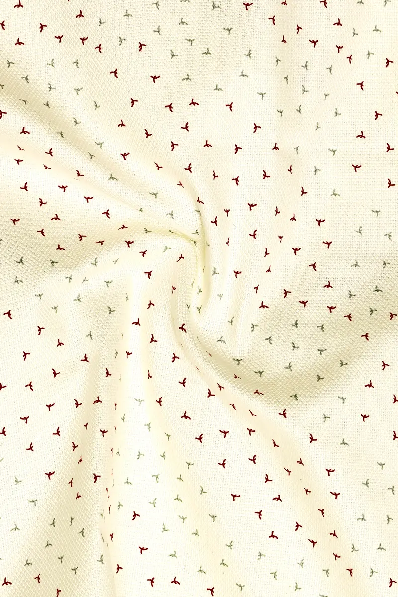 Creamed-Scotch Mist Cream Printed Dobby Textured Premium Giza Cotton Semi Formal Shirt 2