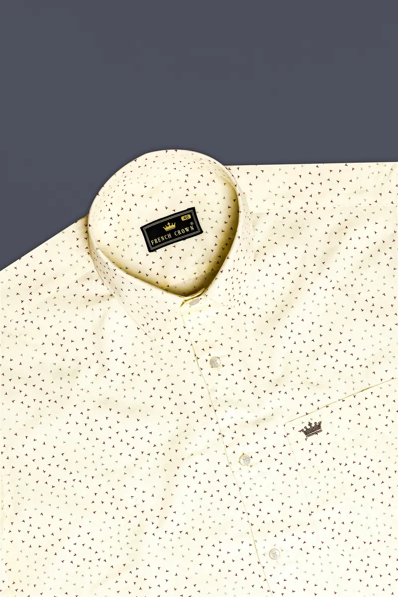 Creamed-Scotch Mist Cream Printed Dobby Textured Premium Giza Cotton Semi Formal Shirt 4
