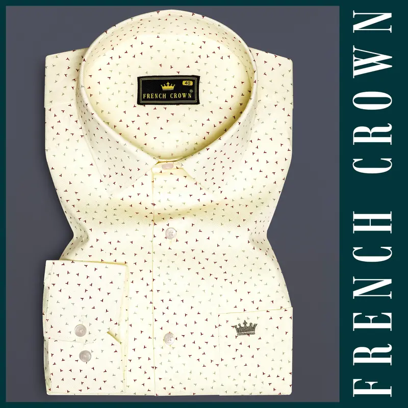 Creamed-Scotch Mist Cream Printed Dobby Textured Premium Giza Cotton Semi Formal Shirt 5