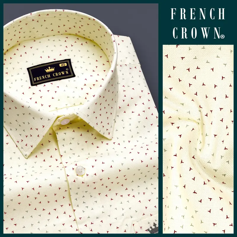 Creamed-Scotch Mist Cream Printed Dobby Textured Premium Giza Cotton Semi Formal Shirt 8
