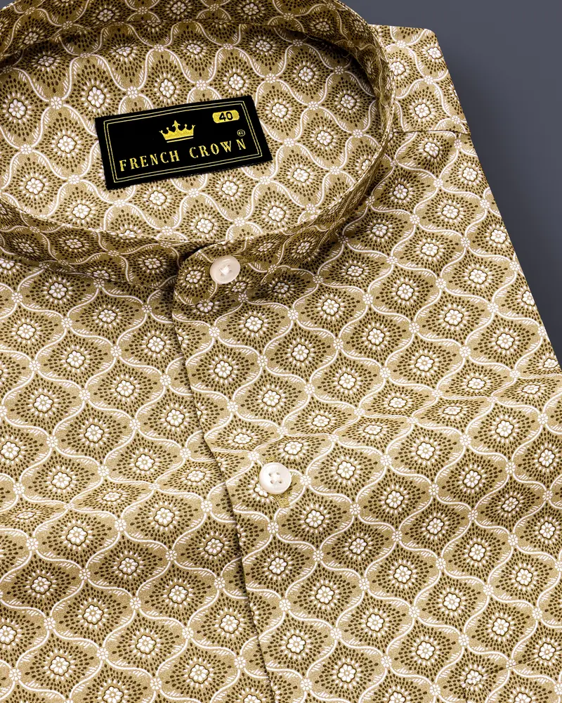 Creek Brown And White Printed Premium Cotton Shirt 1