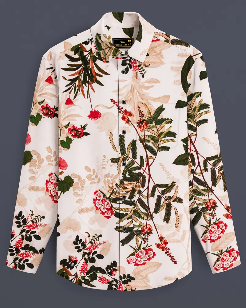 Creflora-Amour Cream And Rifle Green Floral Printed Subtle Sheen Super Soft Premium Cotton Casual Shirt 1
