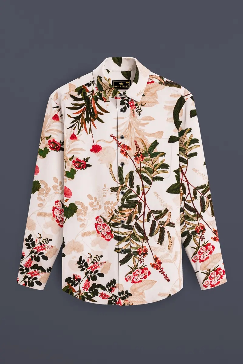 Creflora-Amour Cream And Rifle Green Floral Printed Subtle Sheen Super Soft Premium Cotton Casual Shirt 2
