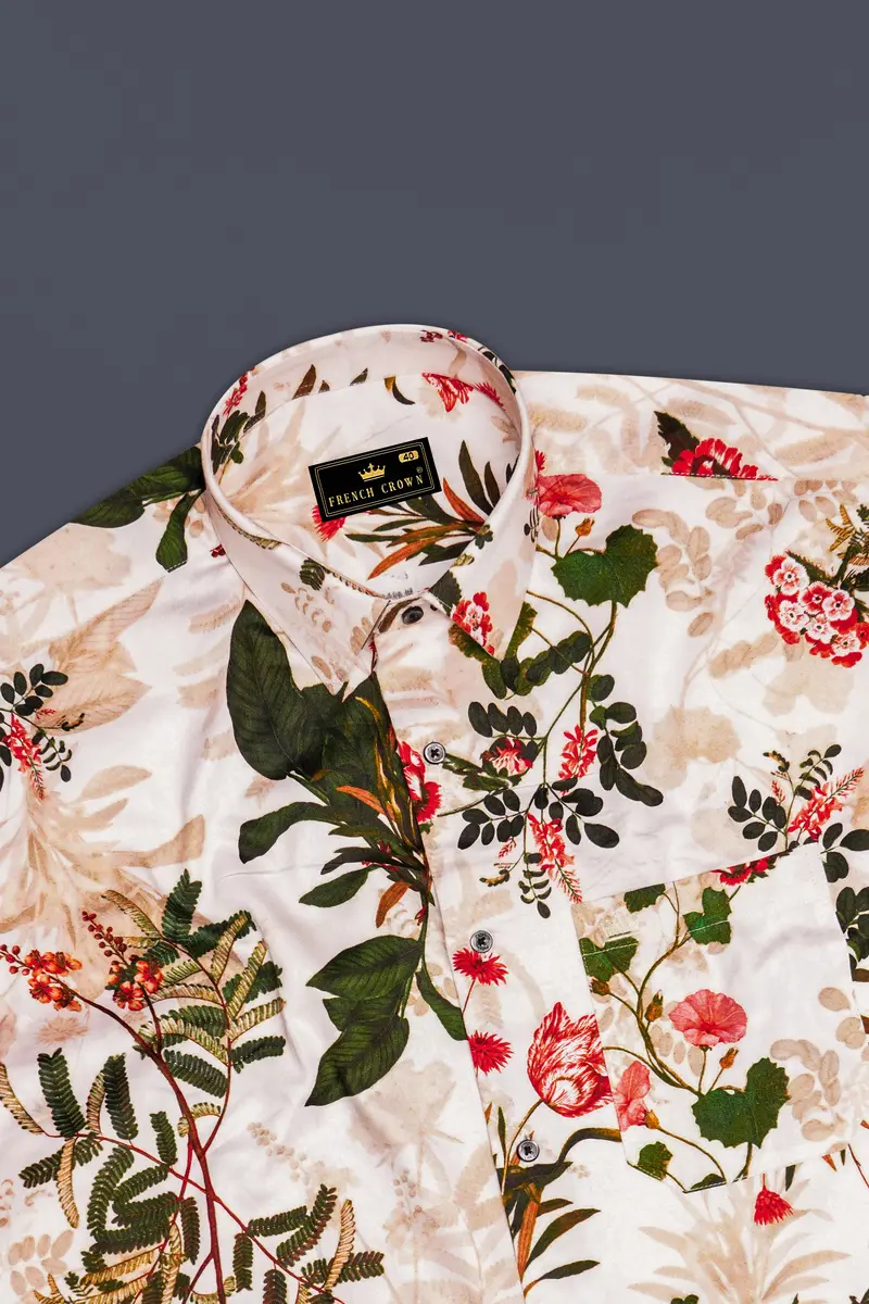 Creflora-Amour Cream And Rifle Green Floral Printed Subtle Sheen Super Soft Premium Cotton Casual Shirt 6