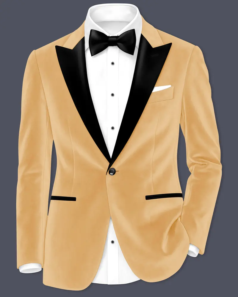Crema-Tumbleweed Cream Velvet Peak Lapel Tuxedo Blazer 1