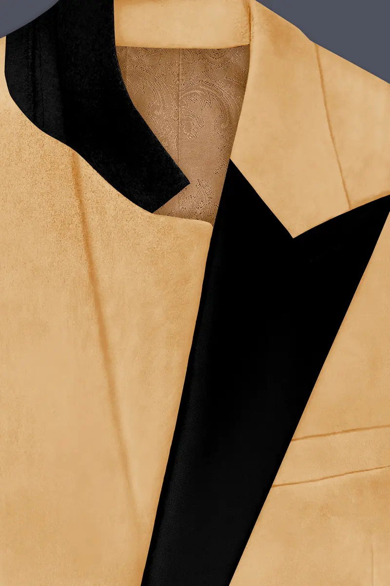 Crema-Tumbleweed Cream Velvet Peak Lapel Tuxedo Blazer 4