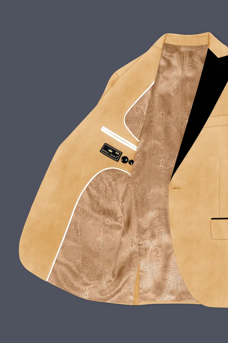 Crema-Tumbleweed Cream Velvet Peak Lapel Tuxedo Blazer 5