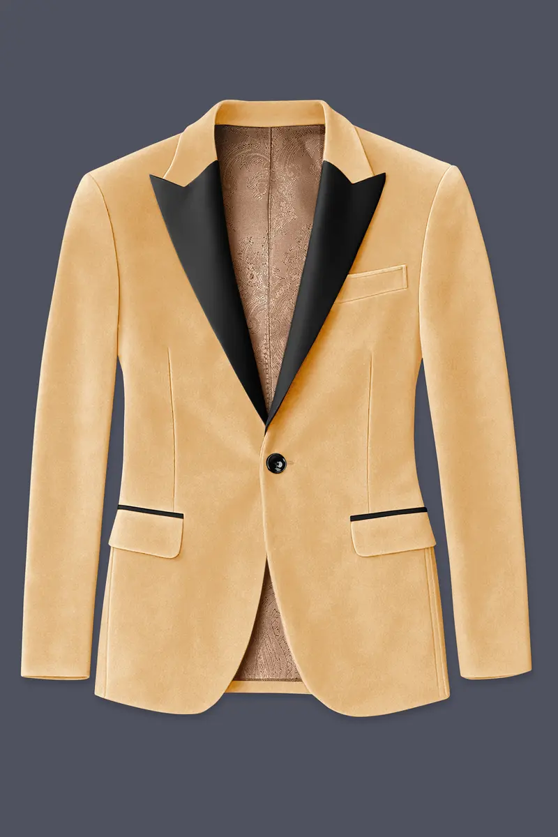 Crema-Tumbleweed Cream Velvet Peak Lapel Tuxedo Blazer 7