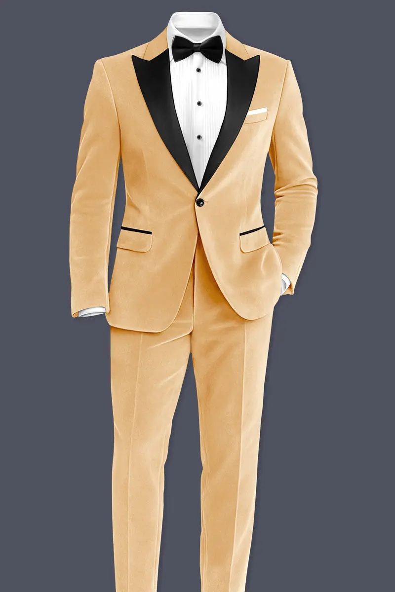 Crema-Tumbleweed Cream Velvet Peak Lapel Tuxedo Blazer 9
