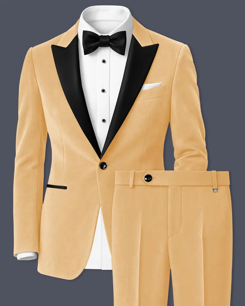 Crema-Tumbleweed Cream Velvet Peak Lapel Tuxedo Suit 1