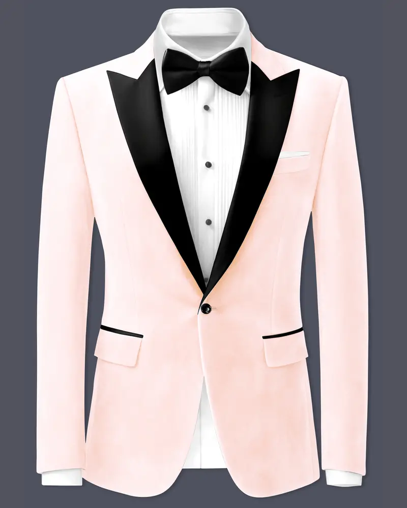 Cremivell-Almond Cream Velvet Peak Lapel Tuxedo Blazer 1
