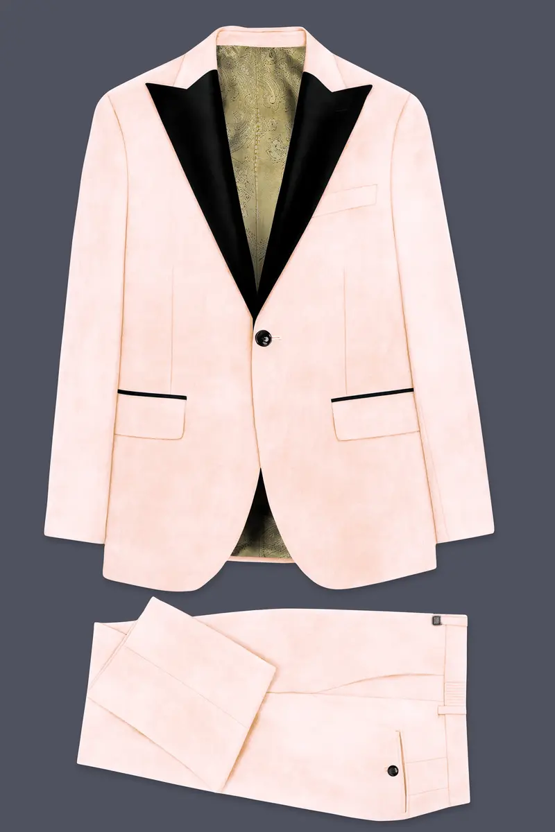 Cremivell-Almond Cream Velvet Peak Lapel Tuxedo Suit 11