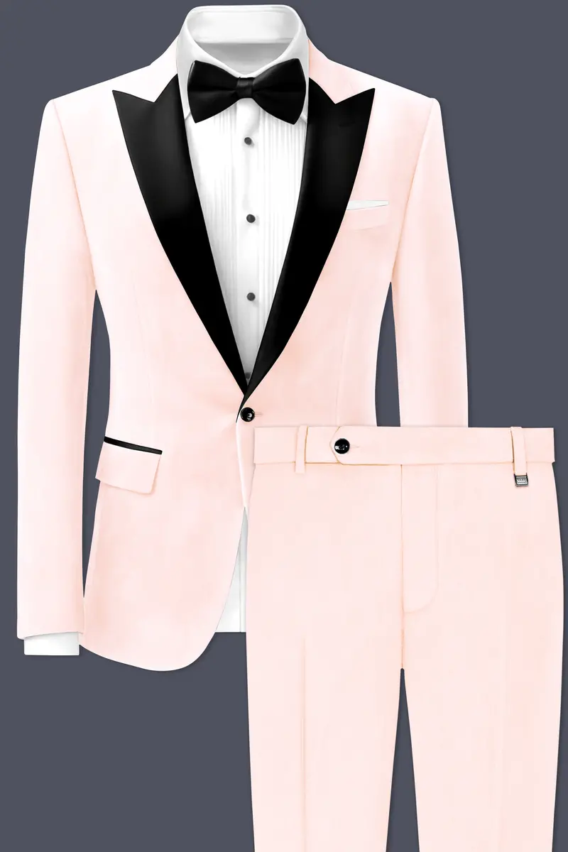 Cremivell-Almond Cream Velvet Peak Lapel Tuxedo Suit 2