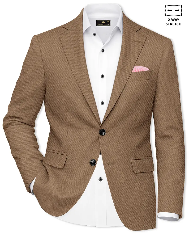 Cremont-Mocha Brown Luxurious Linen Single Breasted Stretchable Traveler Blazer 1
