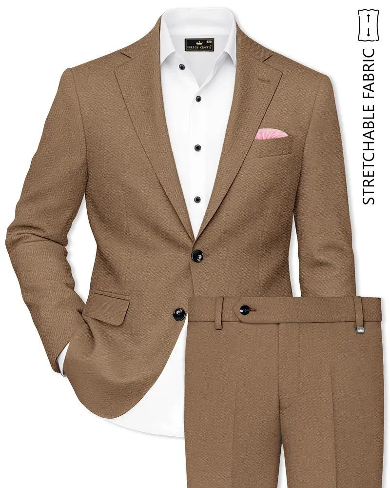 Cremont-Mocha Brown Luxurious Linen Single Breasted Stretchable Traveler Suit 1