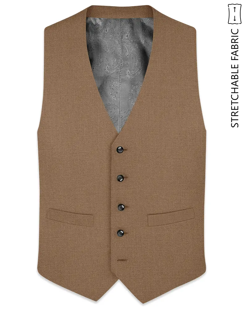 Cremont-Mocha Brown Luxurious Linen Stretchable Waistcoat 1