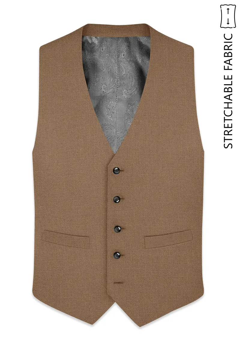 Cremont-Mocha Brown Luxurious Linen Stretchable Waistcoat 2