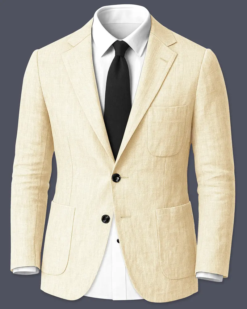 Crevano-Tequila Cream Luxurious Linen Single Breasted Sports Blazer 1