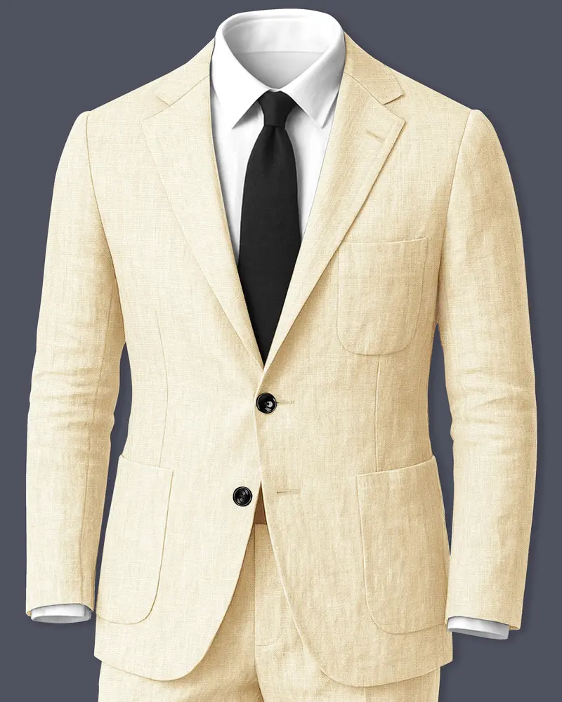 Crevano-Tequila Cream Luxurious Linen Single Breasted Sports Suit 1