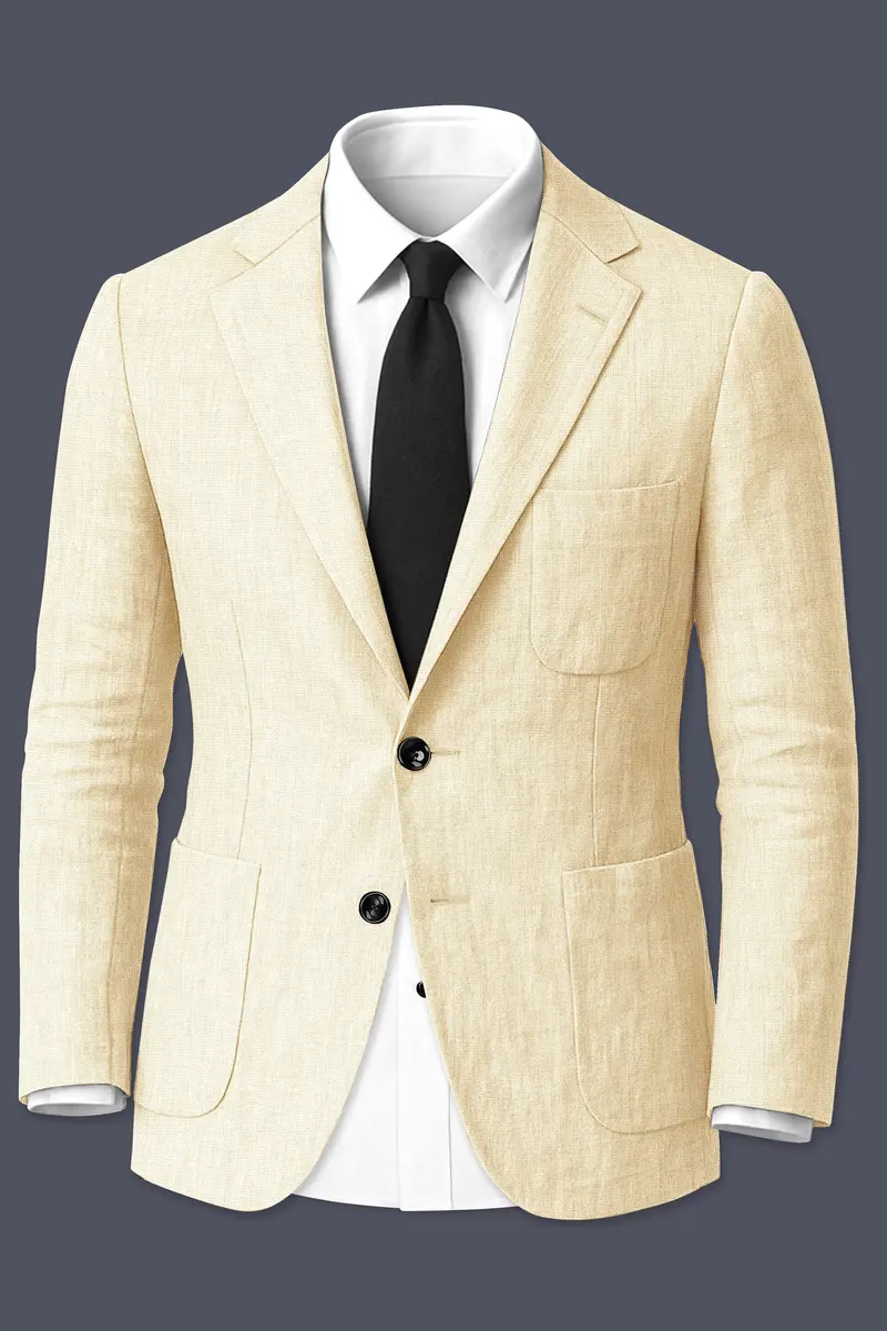Crevano-Tequila Cream Luxurious Linen Single Breasted Sports Suit 10