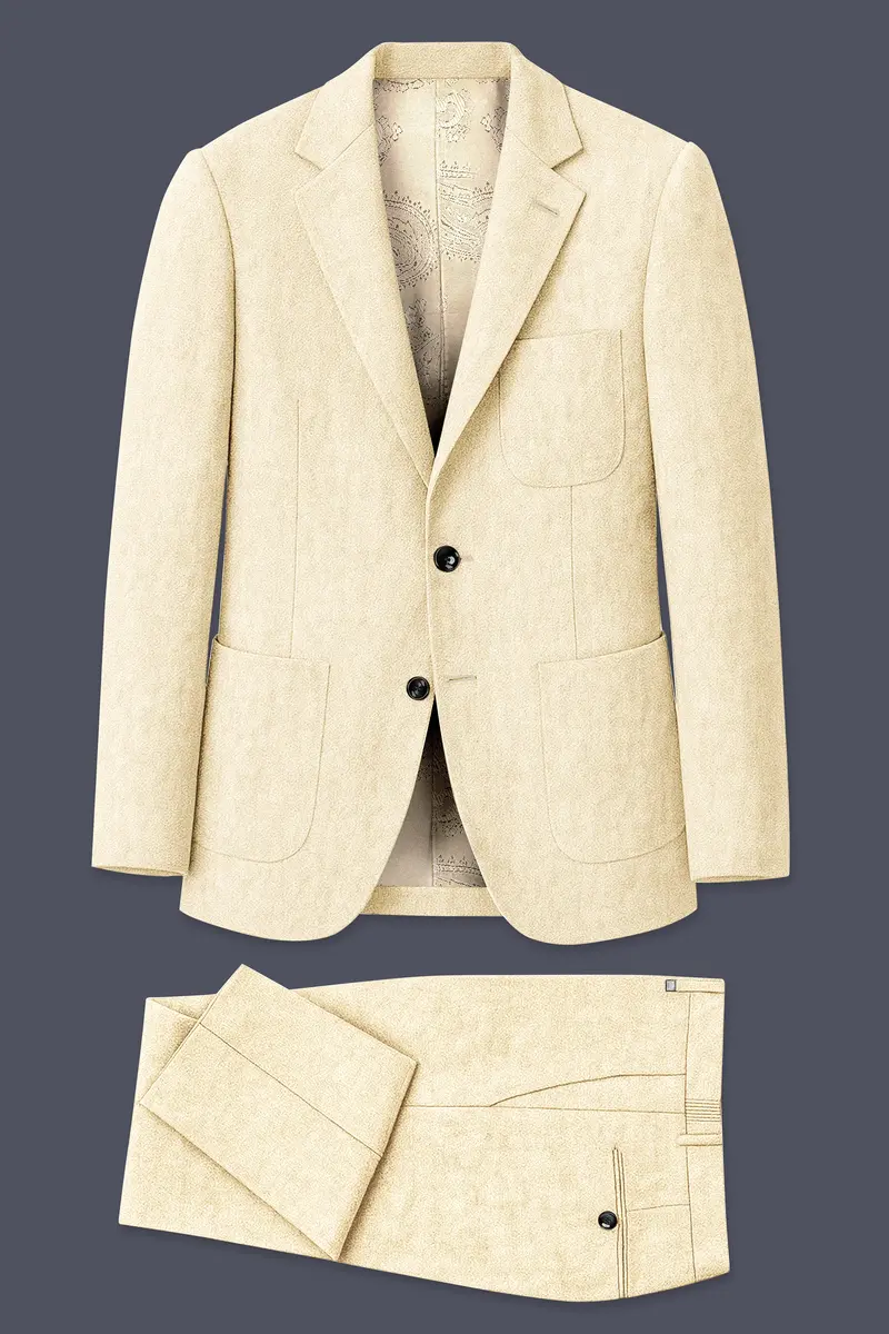 Crevano-Tequila Cream Luxurious Linen Single Breasted Sports Suit 11