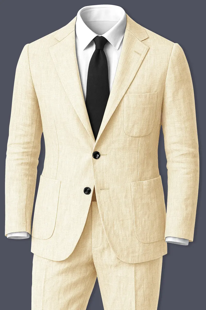 Crevano-Tequila Cream Luxurious Linen Single Breasted Sports Suit 2