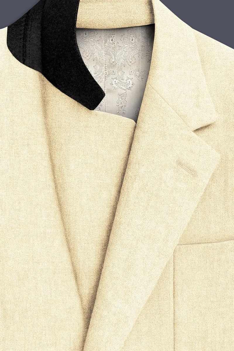 Crevano-Tequila Cream Luxurious Linen Single Breasted Sports Suit 5