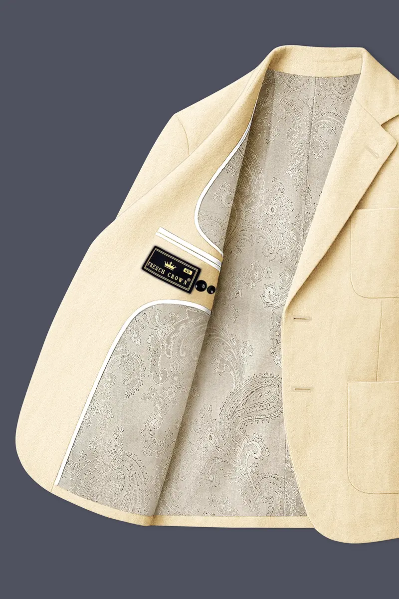 Crevano-Tequila Cream Luxurious Linen Single Breasted Sports Suit 6