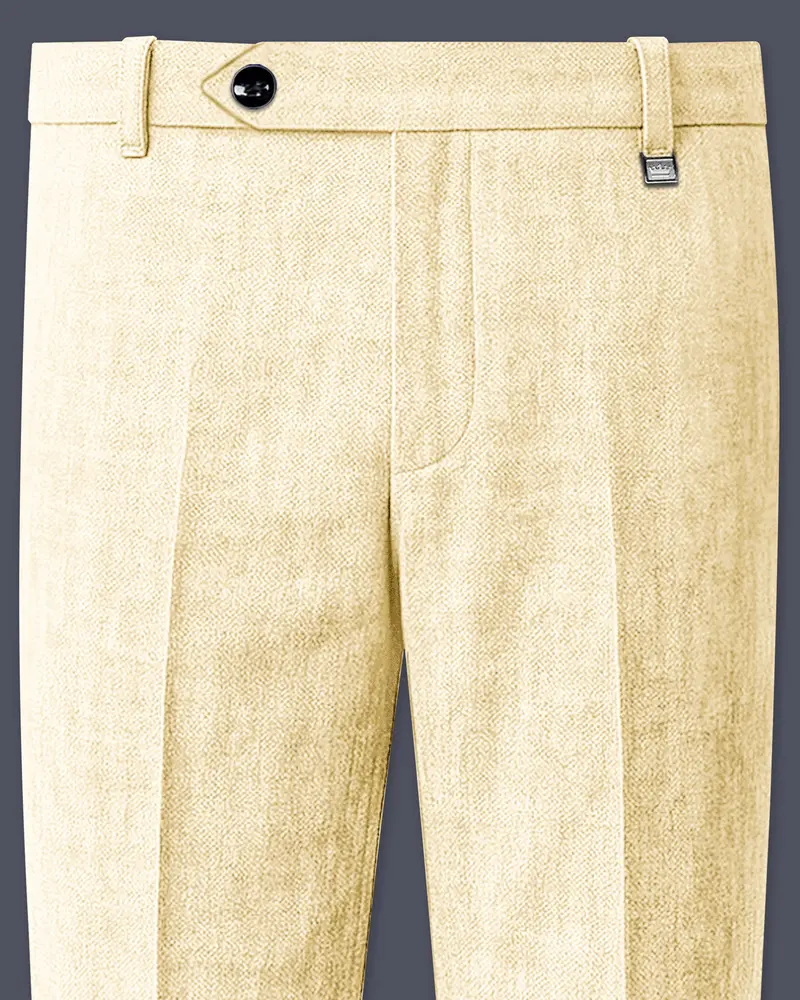 Crevano-Tequila Cream Luxurious Linen Stretchable Waistband Pant 1