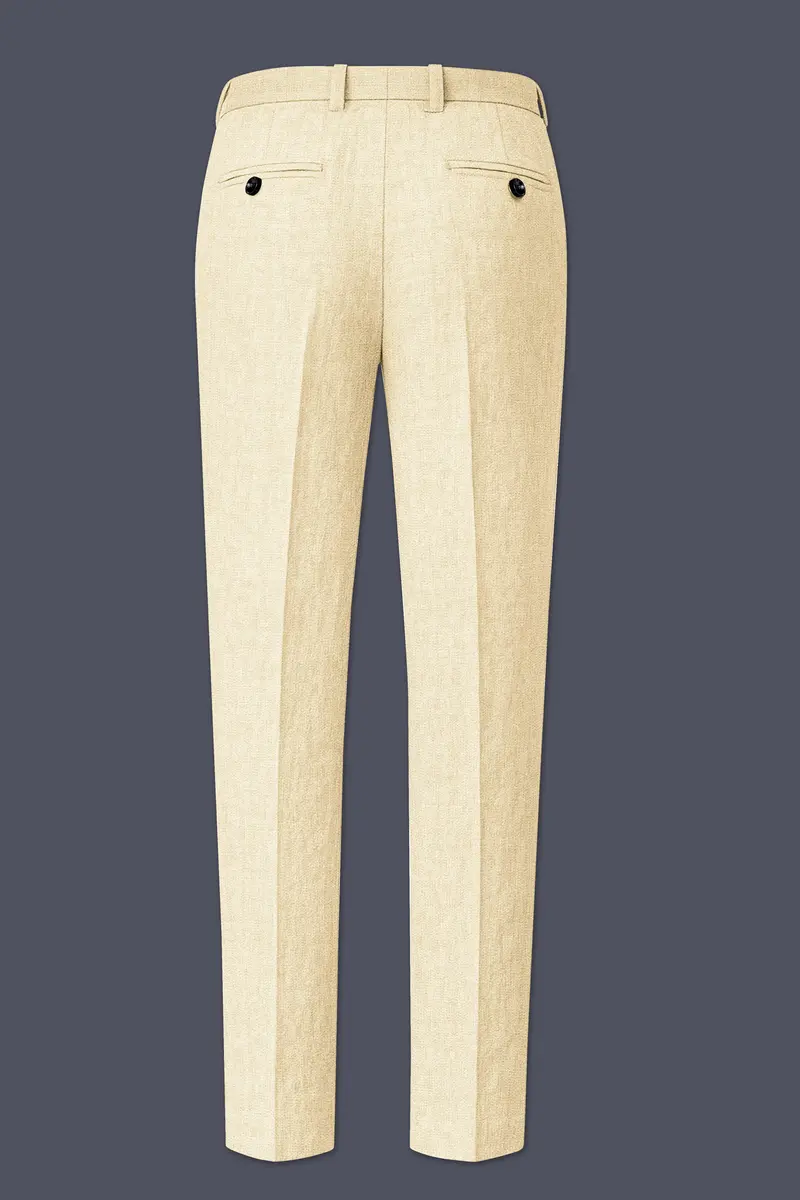 Crevano-Tequila Cream Luxurious Linen Stretchable Waistband Pant 5