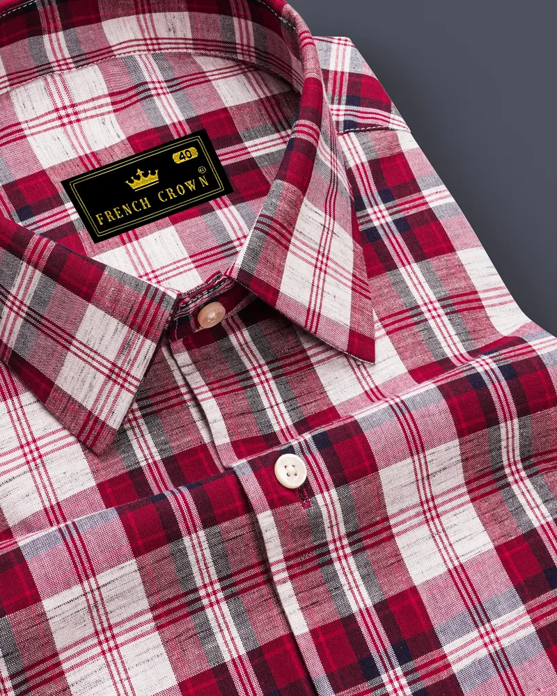 Crimoro-Paprika Red And Bright White Plaid Chambray Premium Cotton Casual Shirt 1