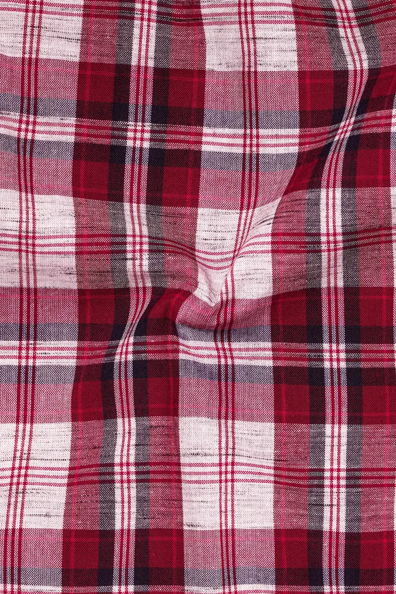 Crimoro-Paprika Red And Bright White Plaid Chambray Premium Cotton Casual Shirt 3