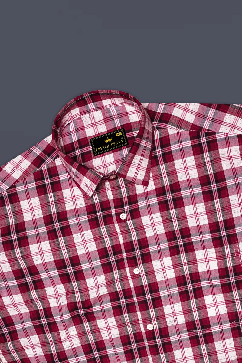 Crimoro-Paprika Red And Bright White Plaid Chambray Premium Cotton Casual Shirt 5