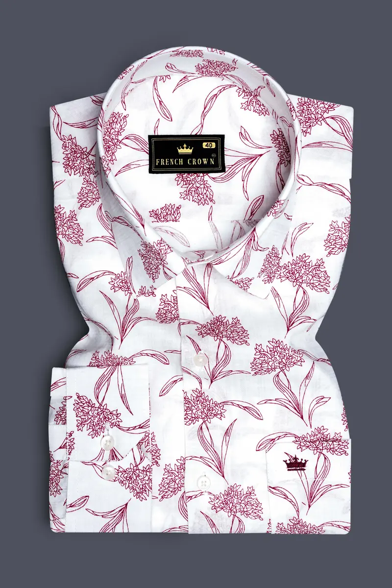 Crimson-Bright White With Cordovan Maroon Floral Printed Lightweight Premium Cotton Casual Shirt 2