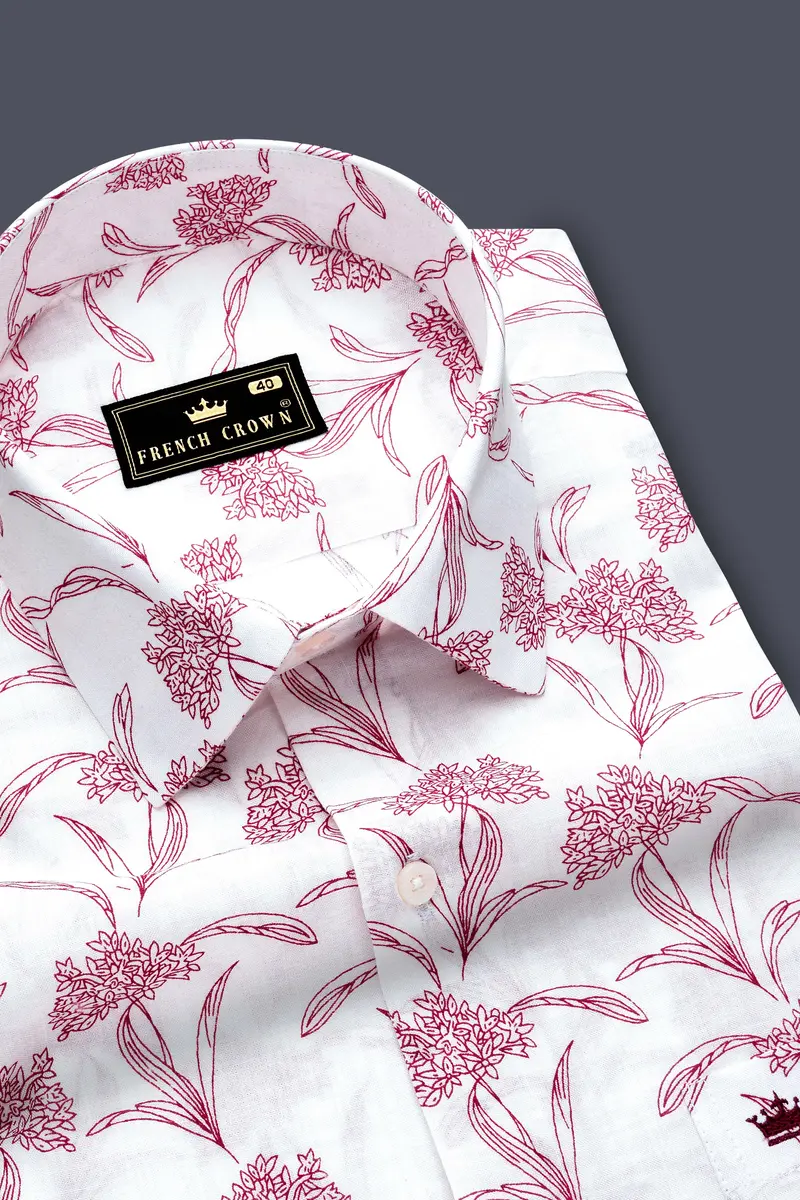 Crimson-Bright White With Cordovan Maroon Floral Printed Lightweight Premium Cotton Casual Shirt 4