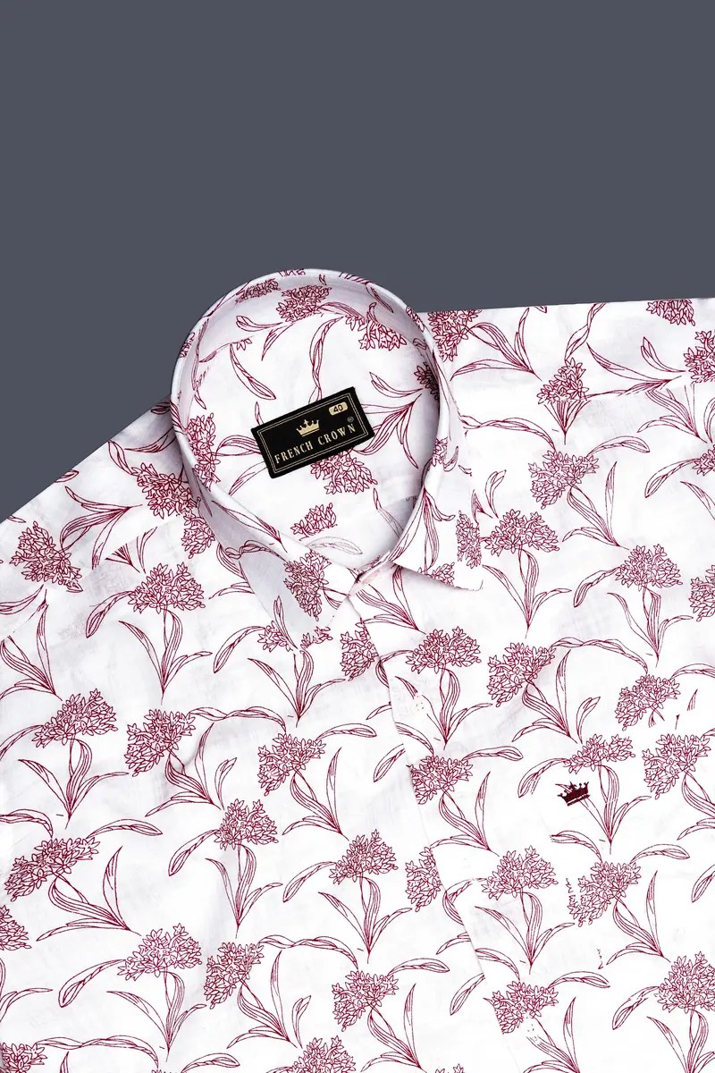 Crimson-Bright White With Cordovan Maroon Floral Printed Lightweight Premium Cotton Casual Shirt 5