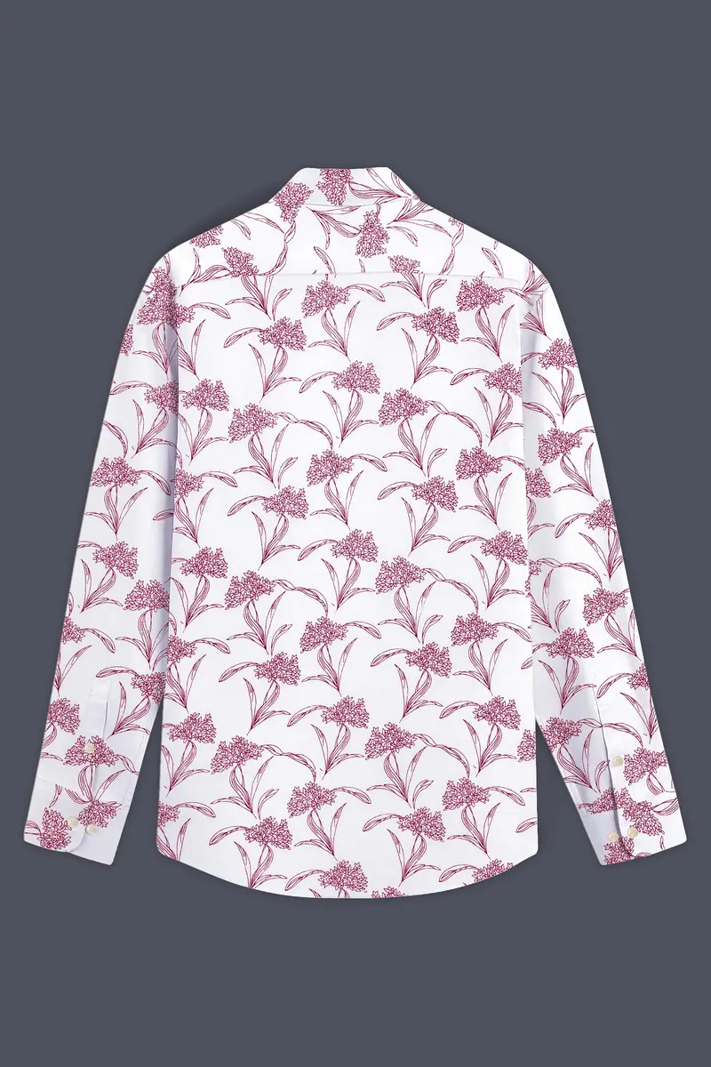 Crimson-Bright White With Cordovan Maroon Floral Printed Lightweight Premium Cotton Casual Shirt 7