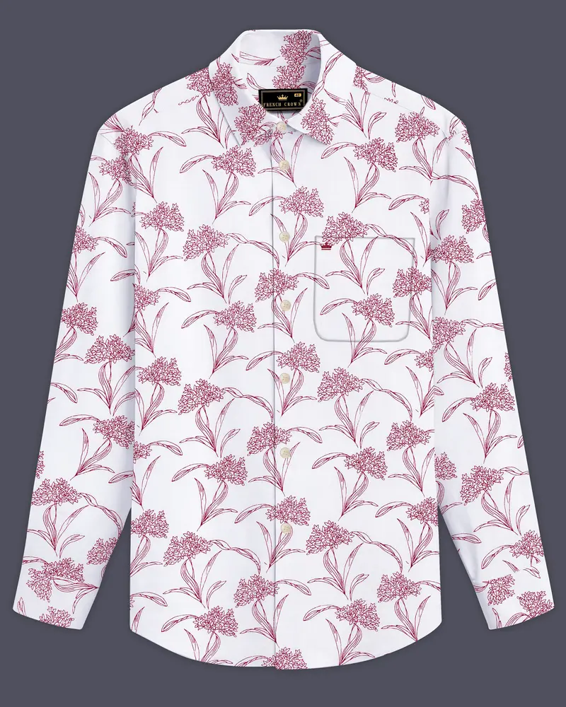 Crimson-Bright White With Cordovan Maroon Floral Printed Lightweight Premium Cotton Casual Shirt 8