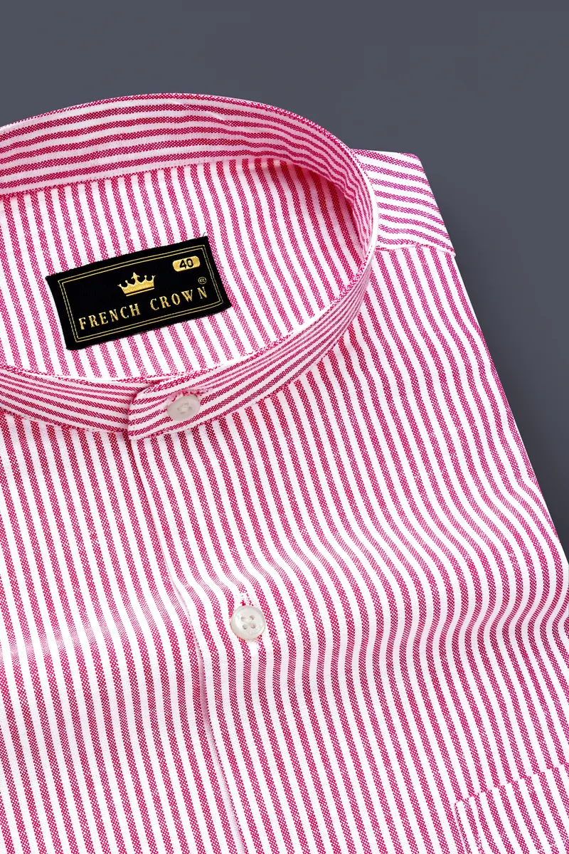 Crimson-Cranberry Pink And Bright White Candy Striped Oxford Premium Cotton Casual Shirt 1