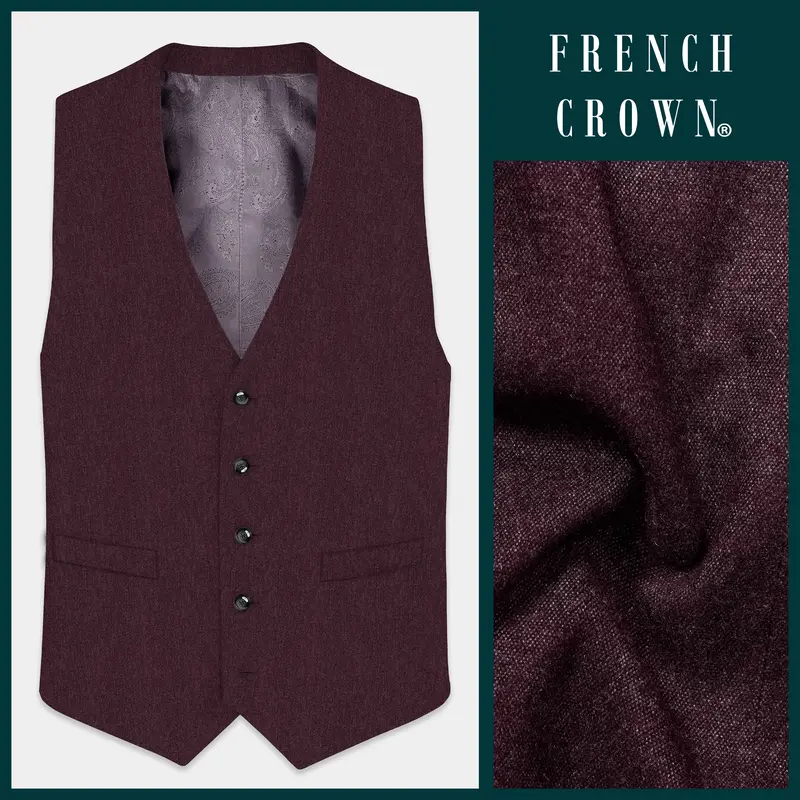 Crimson Dusk-Eclipse Maroon Textured Tweed Waistcoat 1