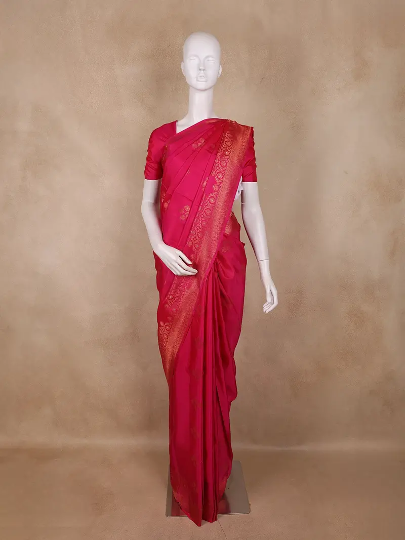 Crimson Pink Butta Woven Design Kanchipuram Silk Saree 1