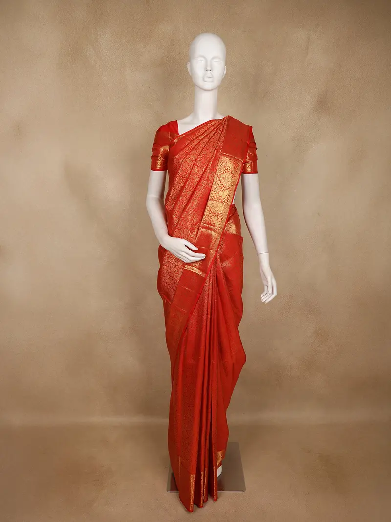 Crimson Red Animal Motif Design Pure Kanchipuram Silk Saree 1