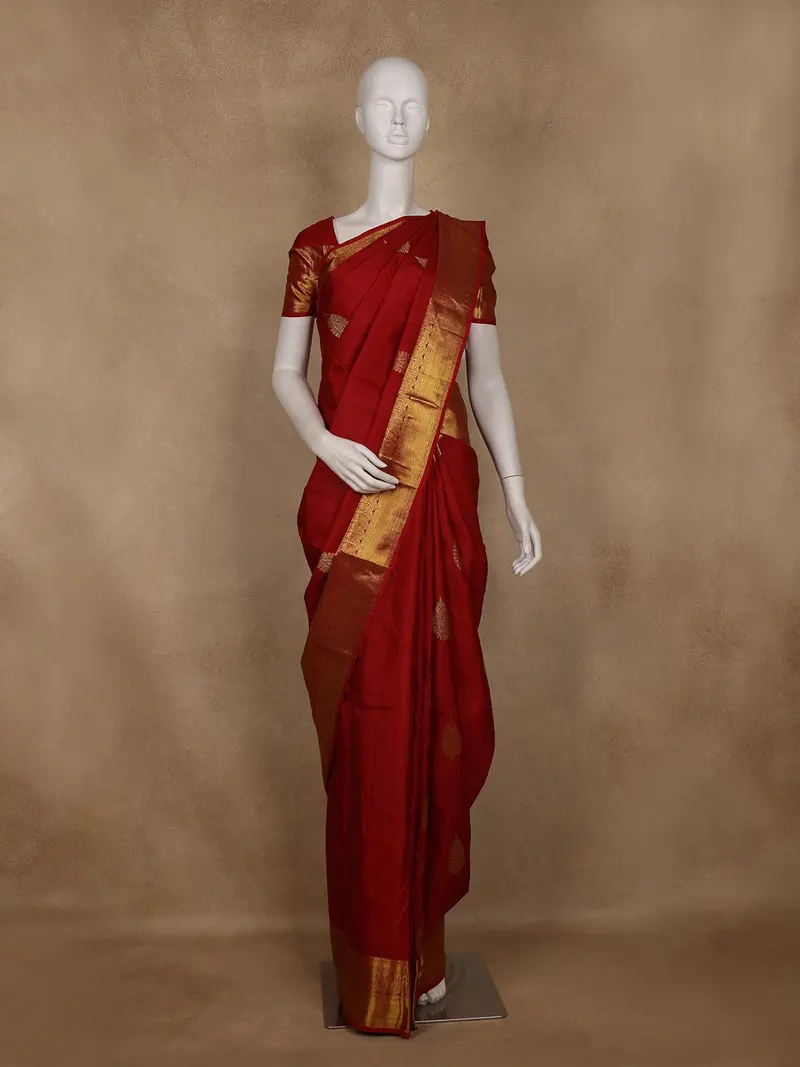 Crimson Red Butta Woven Pure Kanchipuram Silk Saree 1