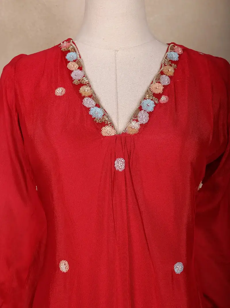 Crimson Red Floral Design Georgette Sharara Salwar Suit 5