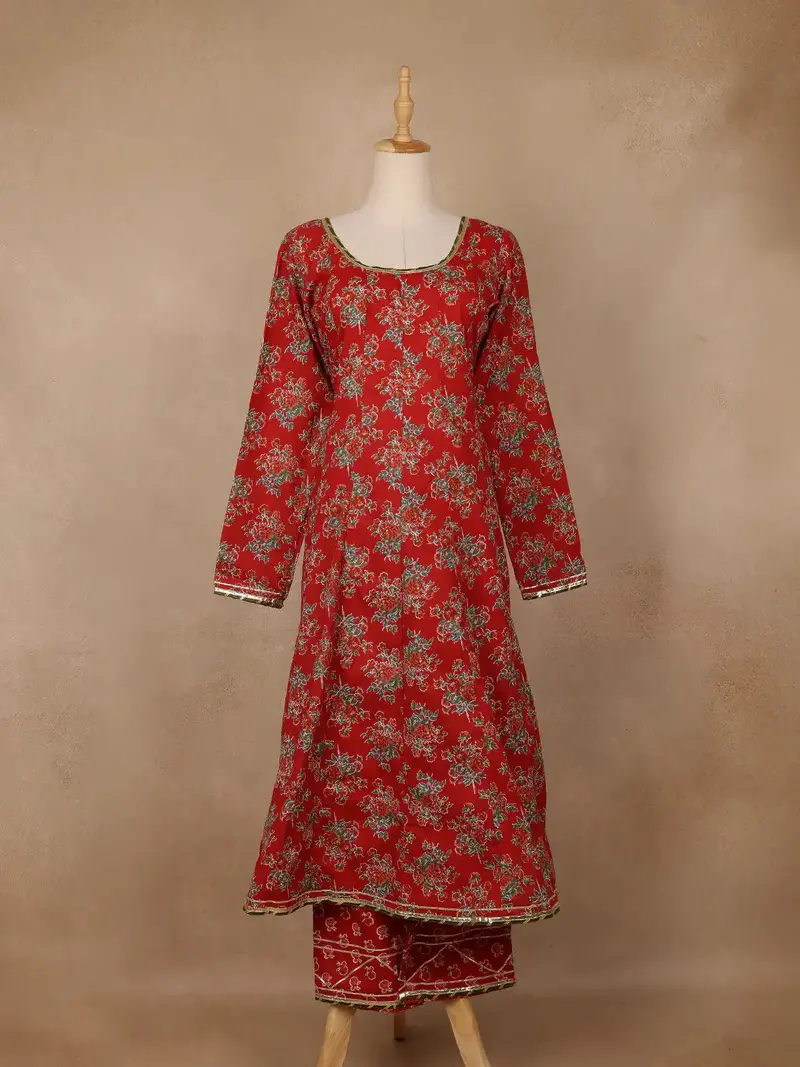 Crimson Red Floral Printed Cotton Salwar Suit 1