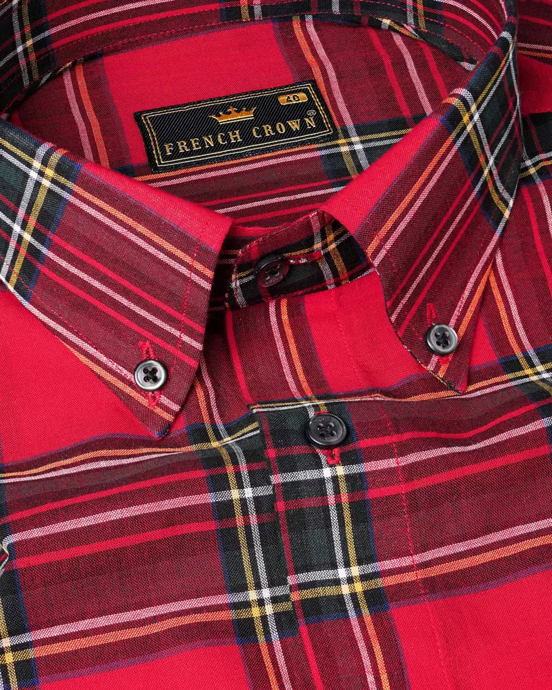 Crimson Red Plaid Premium Cotton Shirt 1