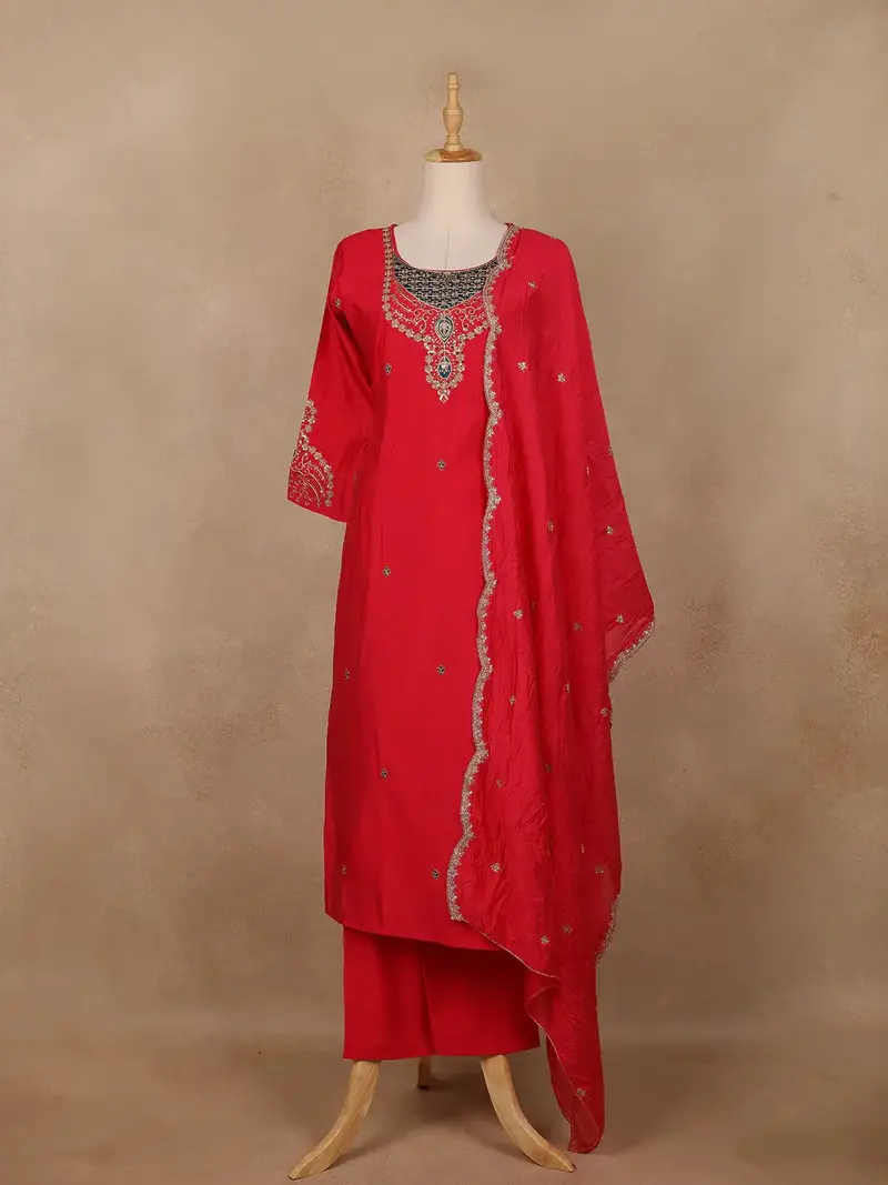 Crimson Red Sequins Embroidery Georgette Salwar Suit 1